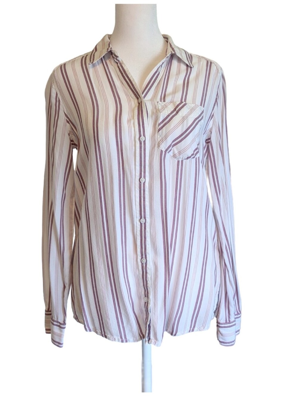 Express Boyfriend Fit Button Down Shirt Top Striped Maroon Burgundy Wine Size XS